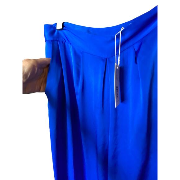 NWT Ramy Brook Satin Iris Pants 10 Blue Wide Leg Palazzo High Waist Drape Pleats - Picture 2 of 6